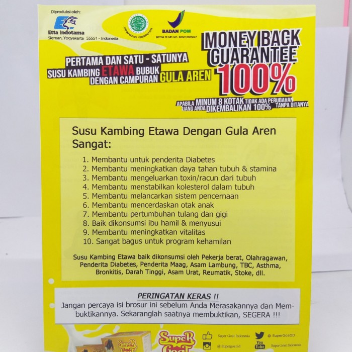 

fe20011vv Susu Kambing Etawa Supergoat - Super Goat - Kemasan Box Isi 10 Sachet Xa201As