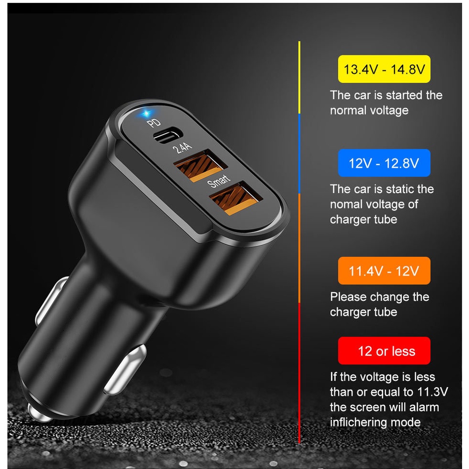 Charger Mobil PD + 2.4A Dual USB 30W PD