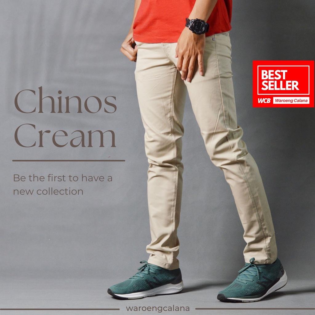 Celana Chino Formal Chinos Cream Panjang Pria Slim Fit