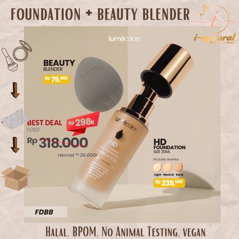Promo Lumecolors Best Deal FDBB (Foundation dan Beauty Blender) 100% Original Lumecolors Samarinda L