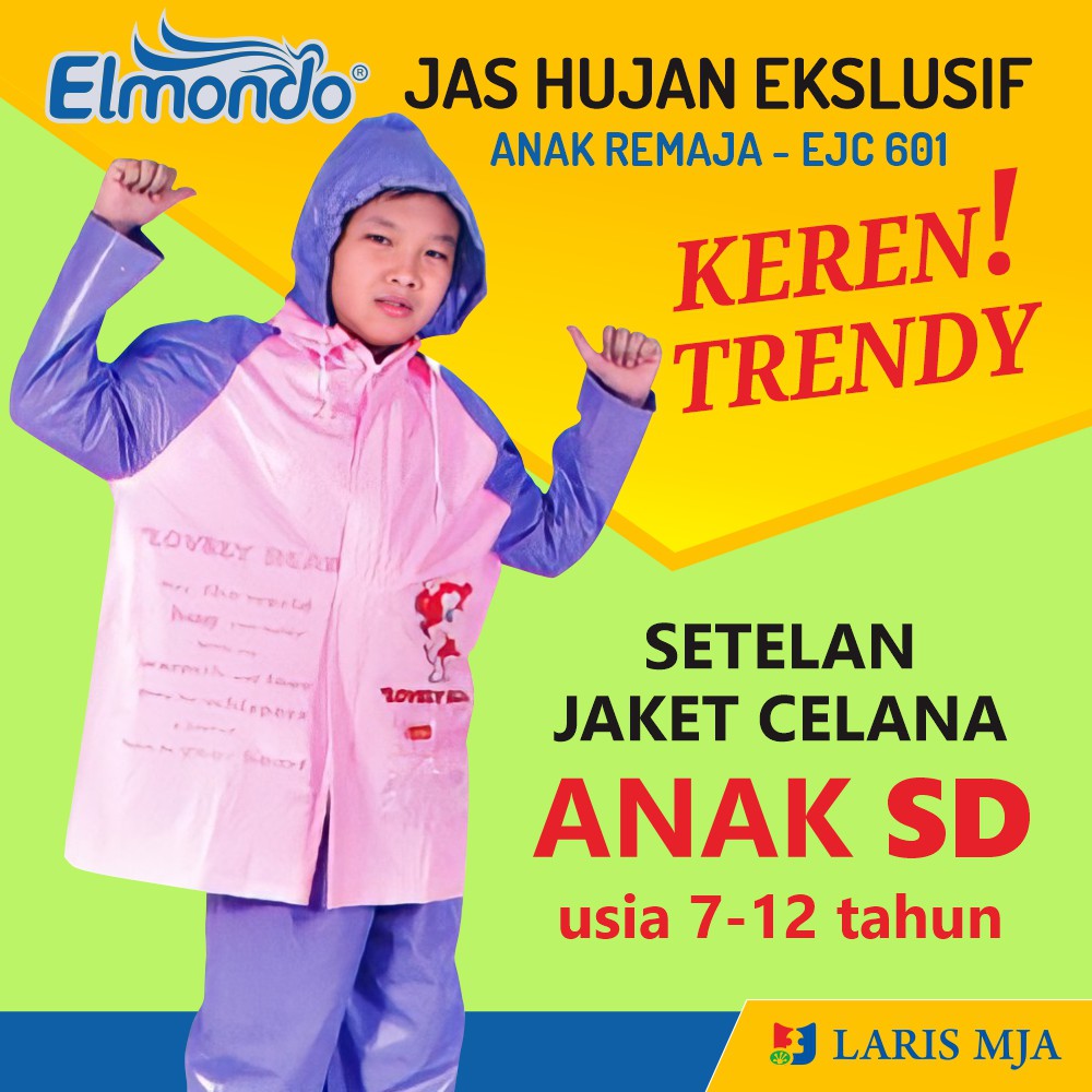 Jas Hujan Elmondo Anak SD Laki-laki Umur 7-12 tahun Setelan Jaket Celana Laki2 Remaja Ekslusif 601