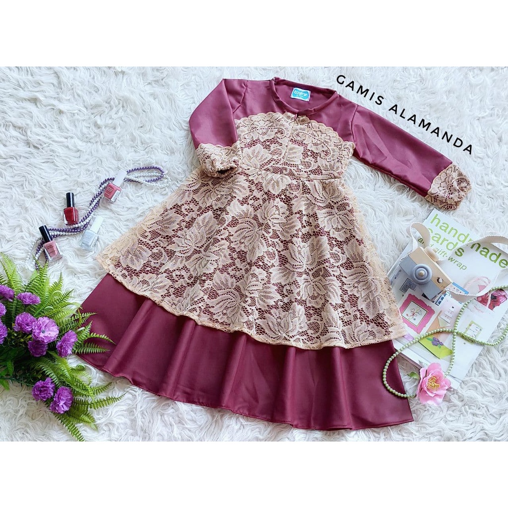 GAMIS ALAMANDA WARNA MERAH MAROON KOMBINASI COKLAT SUSU