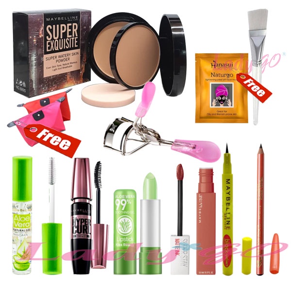 (GRATIS 1 PCS MASKER NATURGO+TAS KOSMETIK+KUAS MASKER) PAKET TERBARU!! make up 1 set 8in1