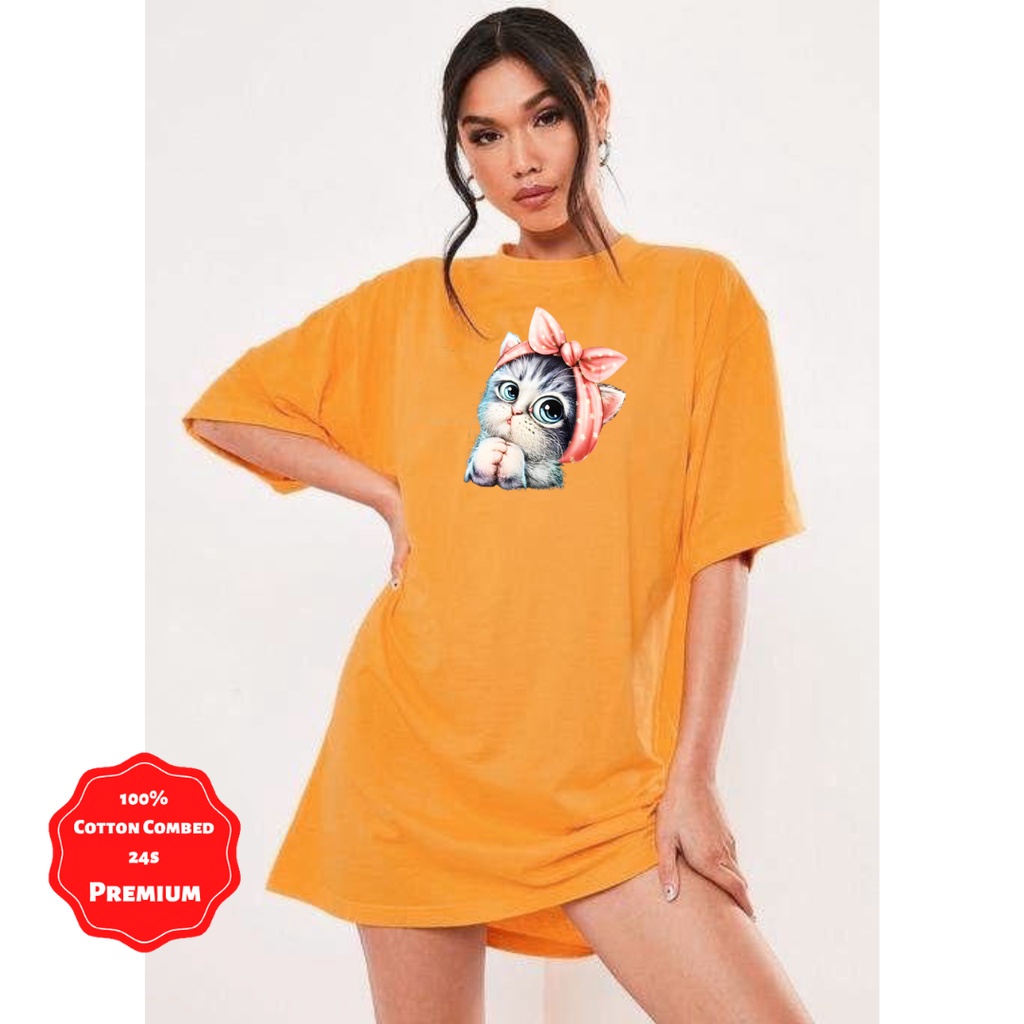 Kaos Oblong Oversize KUCING PITA Unisex Katun Combed 24s Jumbo SIze XXL