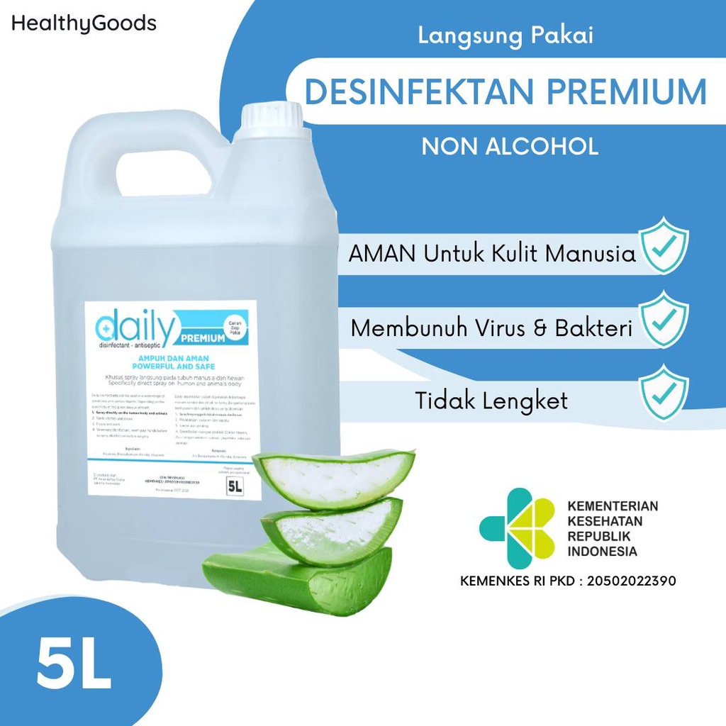 DESINFEKTAN PREMIUM DISINFEKTAN ANTISEPTIC 5 LITER (KEMENKES) AMAN UNTUK KULIT