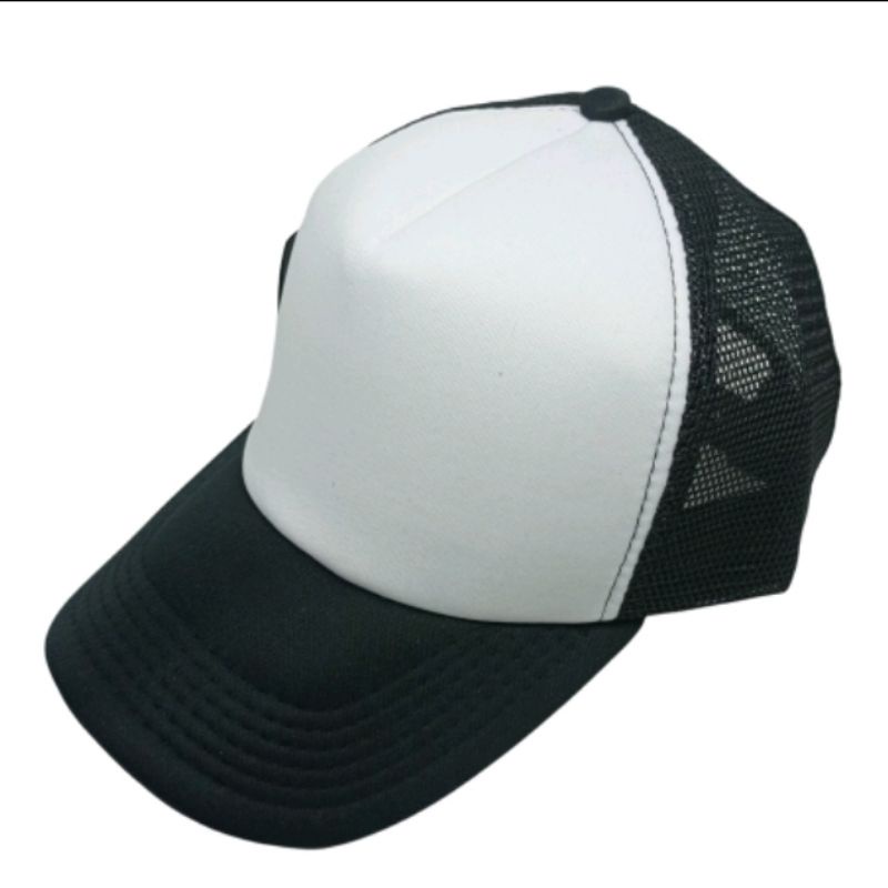 Topi Jaring trucker hitam-putih-hitam Polos Dewasa Premium