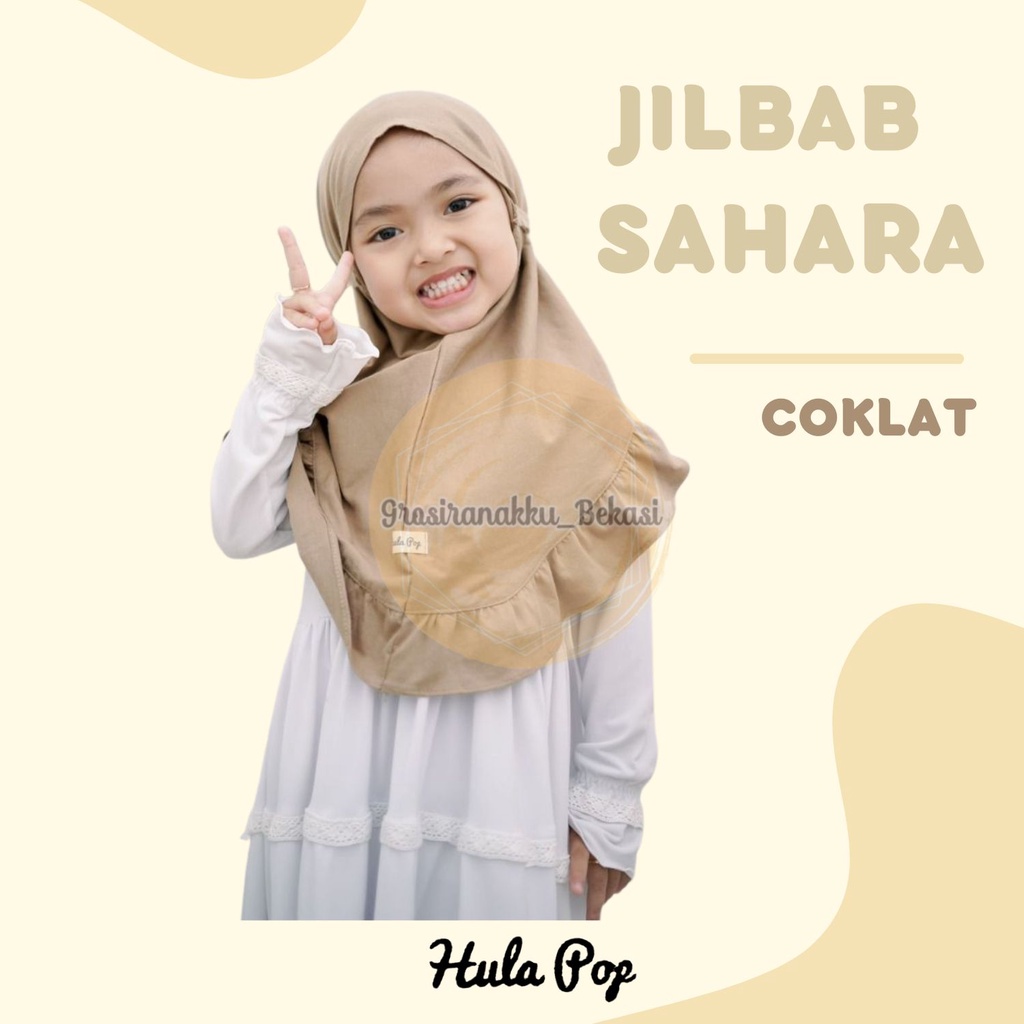 Jilbab Anak Sahara Hullapop Warna Coklat Size 1-5thn