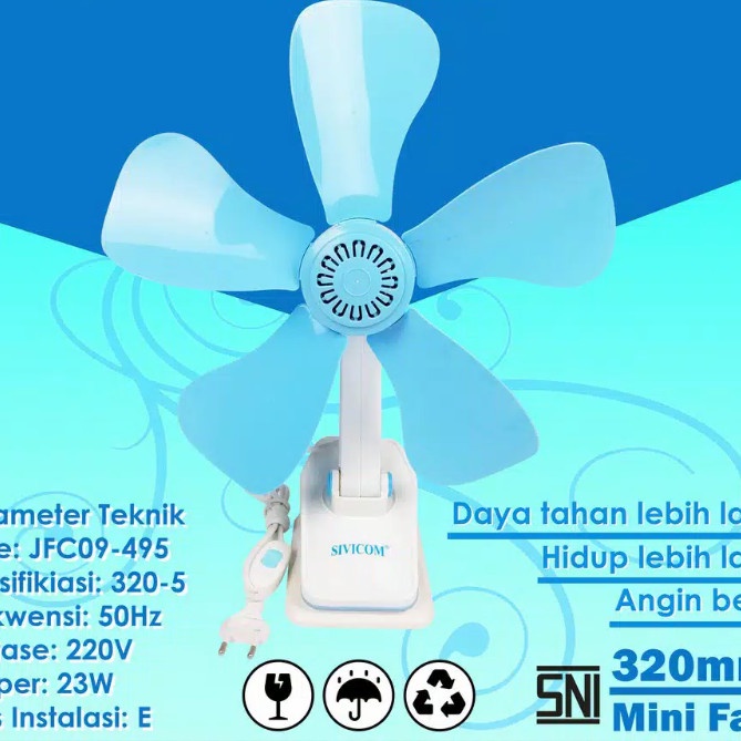 Kipas Angin Jepit Mini Fan Sivicom 3in1 4 Baling 18 Watt SNI