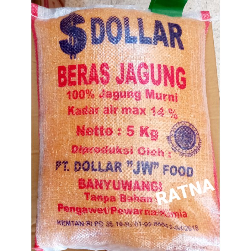 BERAS JAGUNG SEHAT PREMIUM Merk DOLLAR 5Kg (100% Jagung Murni)