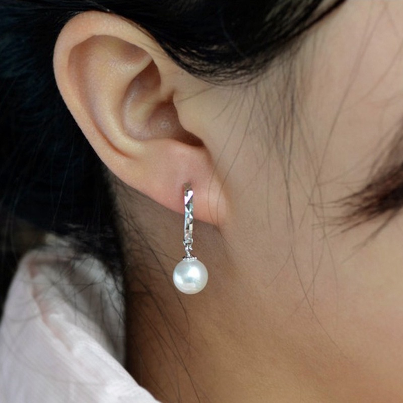 Anting Tusuk Gantung Temperament Bahan Sterling Silver 925 Desain Geometrimutiaraberlian Gaya Koreasimpleelegan Untuk Wanita