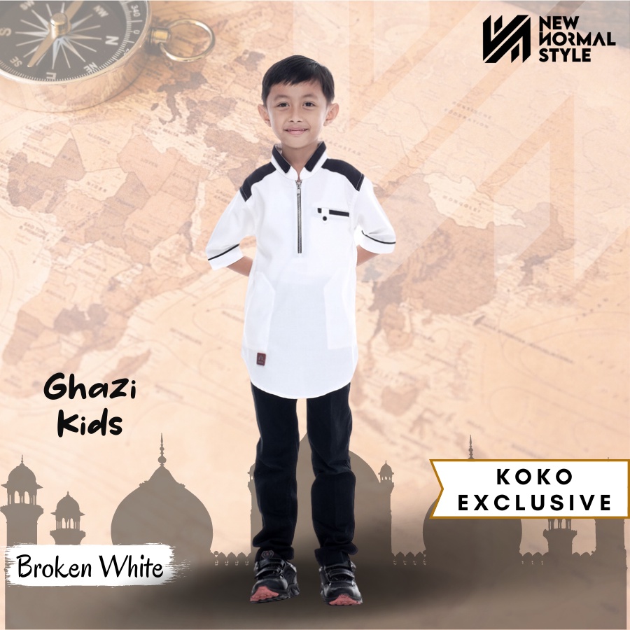 Ghazi Kids Series Baju Kemeja Pakaian Koko Kokoh Muslim Kurta Anak Laki Laki 8 10 12 13 Tahun Lengan Pendek