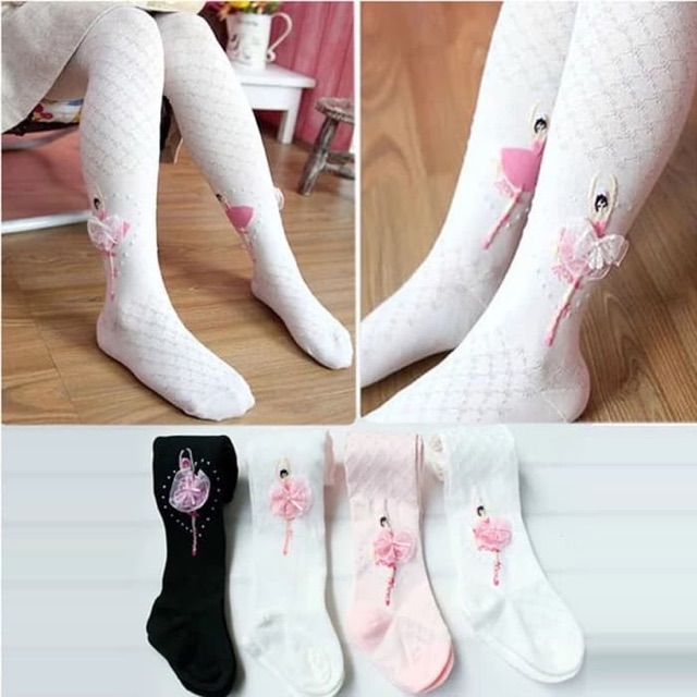 Ballerina stocking anak import putih pink hitam legging balet ok  good quality