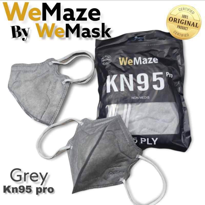 READY MASKER KN95 KN 95 WEMASK WEMAZE WE MASK WE MAZE PRO ABU ABU GREY ISI 10 LBR 5 PLY PER PACK