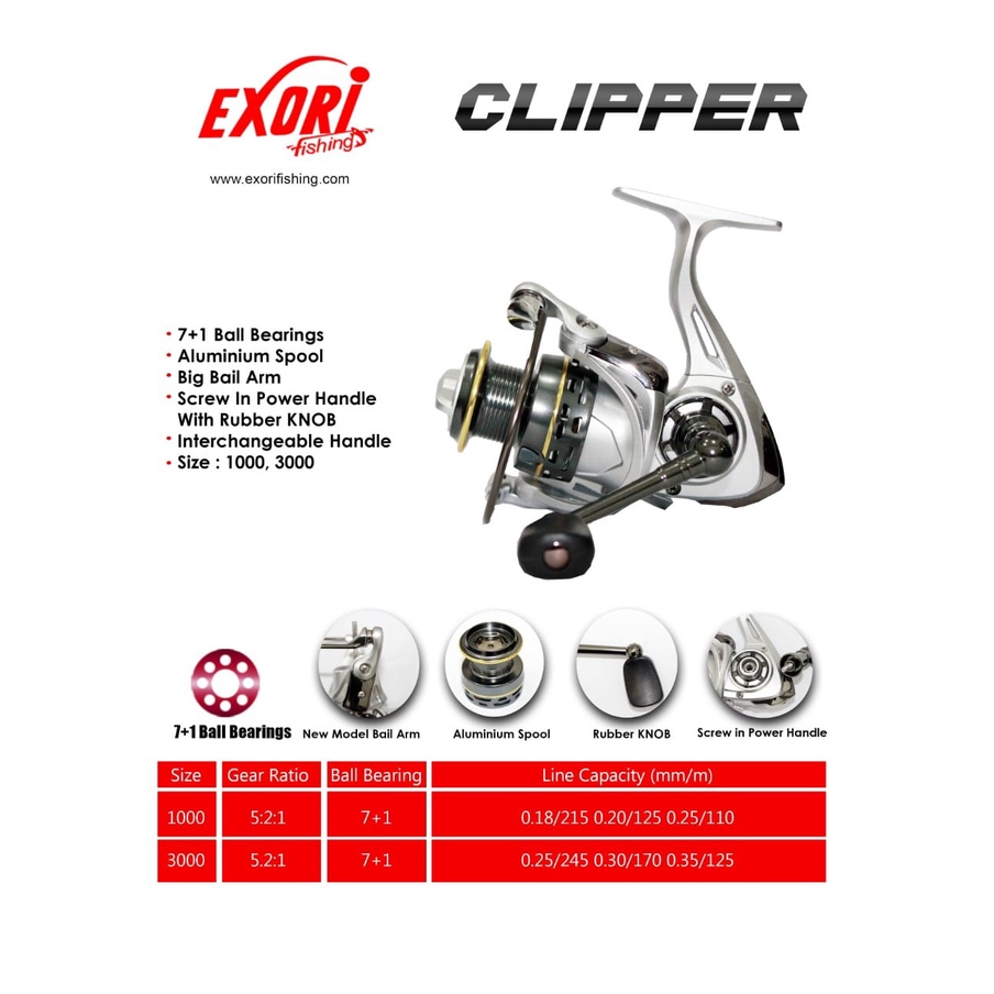 Reel SPINNING EXORI CLIPPER (POWER HANDLE)