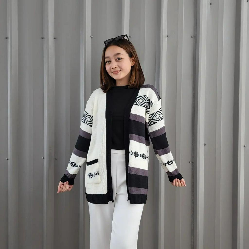 [CYC | COD] REALPICT | Outwear Fish Tribal Cardy Outher Rajut | Knit Outer Crop Wanita Balon Trendy Murah