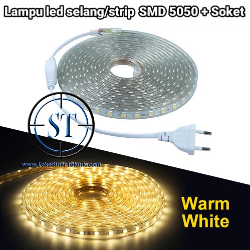 Lampu Led Strip Selang WARM WHITE SMD 5050 Panjang 1-5 Meter In Ac 220V Warna Kekuningan Cocok Indoor - Outdoor Lampu Hias Taman Plafon Rumah Waterproof