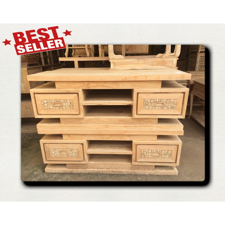 Bufet Meja TV Kayu Jati Model Koin Mentah