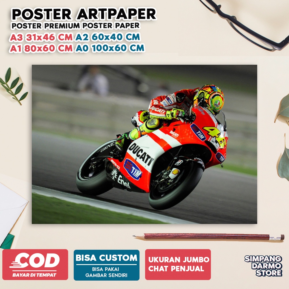 TOKO POSTER DARMO STORE Poster Valentino Rossi VR46 Moto GP Pembalap Legendaris MotoGP Mandalika Paj