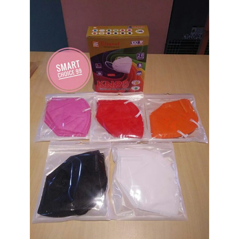 Masker ELEGANT KN95 3ply Mix Color (1 pack @ 4 pcs / 1 box isi 20 pcs mix 5 warna)