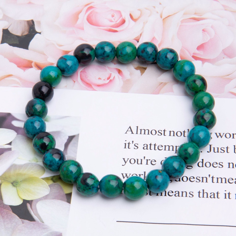 Diabetes Relief Chrysocolla Bracelet 8mm Smooth Polished Round Shape Bracelet Healing Gemstone Beads Birthstone