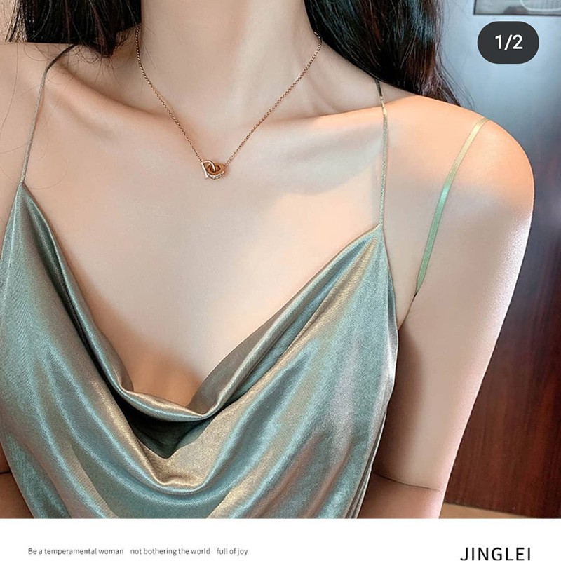 fashion kalung wanita pedek warna kuning rose gold bahan titanium tidak luntur surat cewek