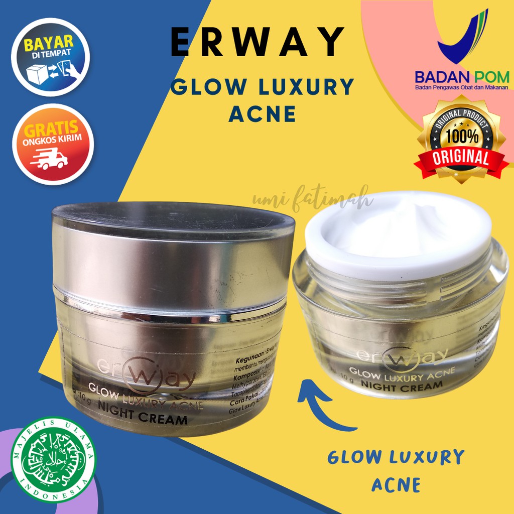 Krim Malam Penghilang Jerawat dan Mencerahkan Erway Glow Luxury Acne 10gr BPOM MUI Aman Bumil Busui