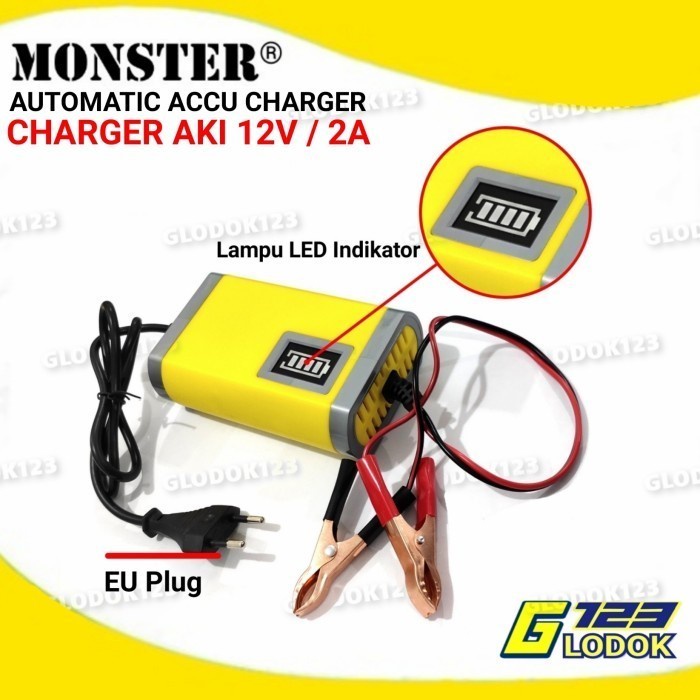 Charger Aki 12V 2A Motor Mobil Charger Portable