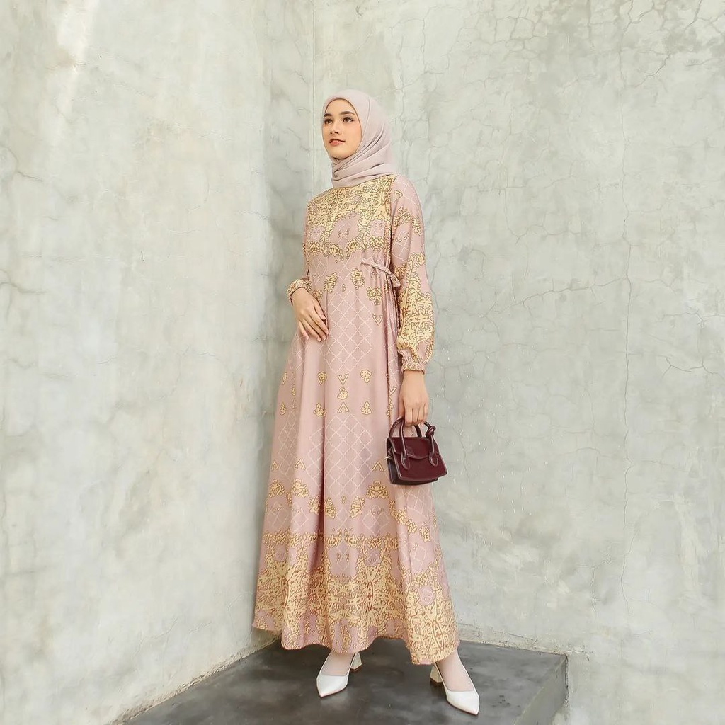 Viona Dress - Gamis Terbaru Maxmara Lux  Premium Dress Wanita Lengan Panjang Maxi Dress Kekinian LD 110 cm