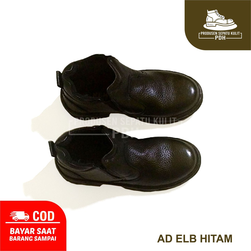 SEPATU SEFTY SLIPON SAFETY UJUNG BESI KULIT SEPTI SOL ANTI SLIP SELOP PROYEK DAPUR LPANGAN