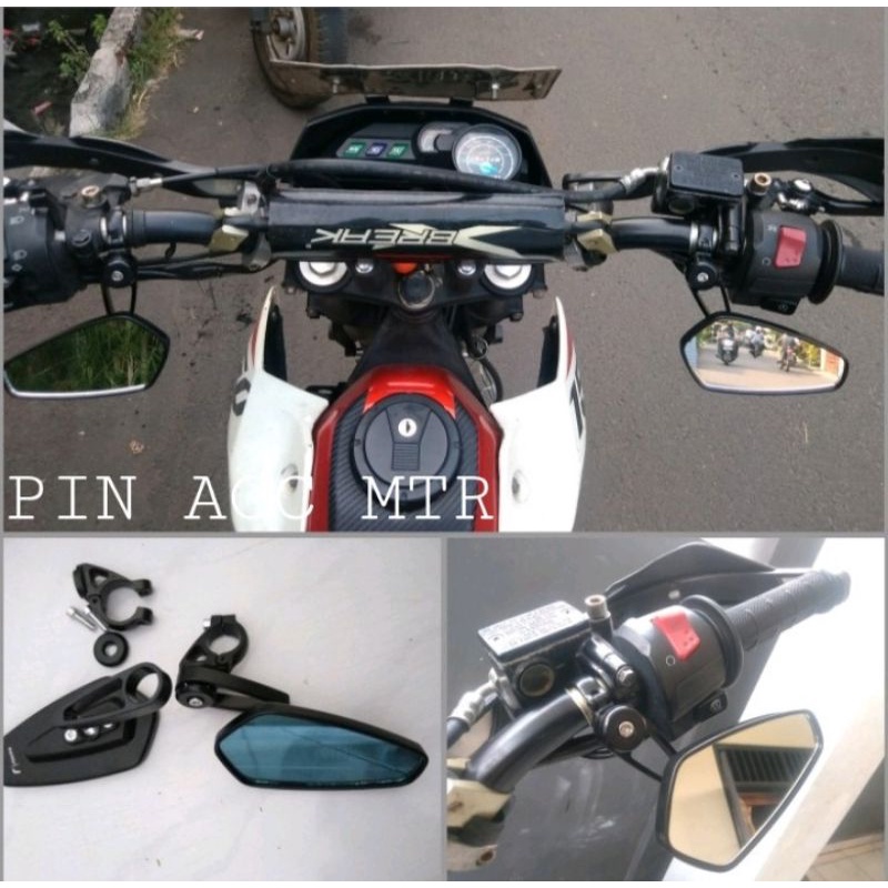 Spion Jepit Stang original MHR Kaca Bening Supermoto Klx150/CRF150/ WR Dreker/model OVAL kolong under mirror traill Cross Supermoto/XSR/Vixion Old New/W175/Byson/Tiger Old New Megapro Dill