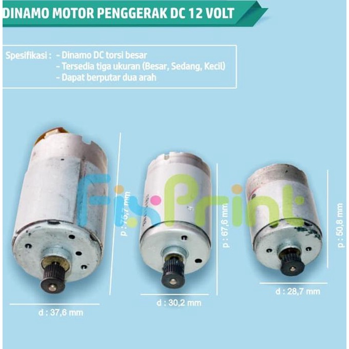 DINAMO MOTOR DC 12 - 24 VOLT 12V TORSI BESAR GENERATOR MINI DRILL BOR SAE 