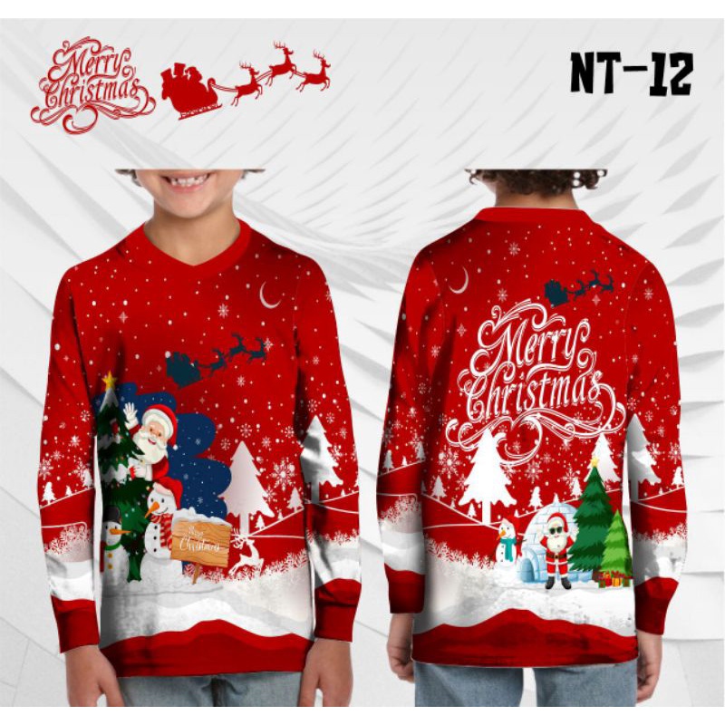 Kaos Natal Anak Terbaru 2021/2022 Lengan Panjang Bahan Jersey FULLPRINT