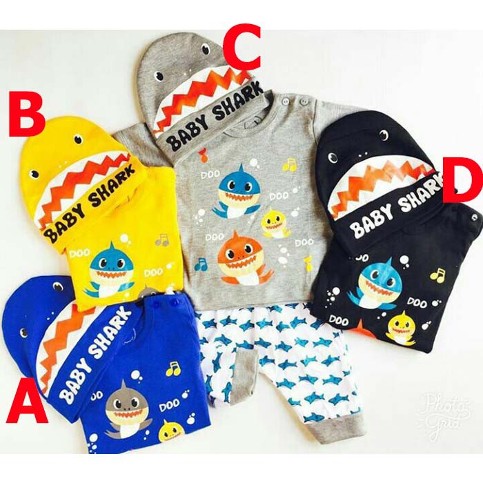  Baju  Bayi  Laki  Laki  Setelan Topi Lucu Baby Shark 