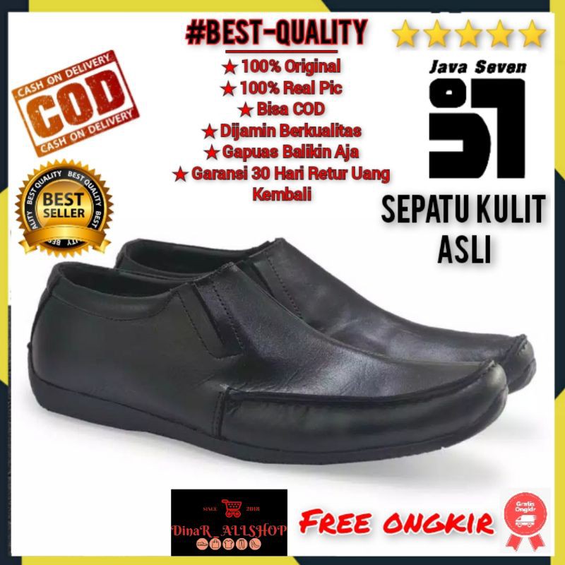SEPATU PANTOFEL SLIP ON KULIT CASUAL LOAFERS KANTOR PRIA TANPA HAK / TALI Brand Java Seven BJB714