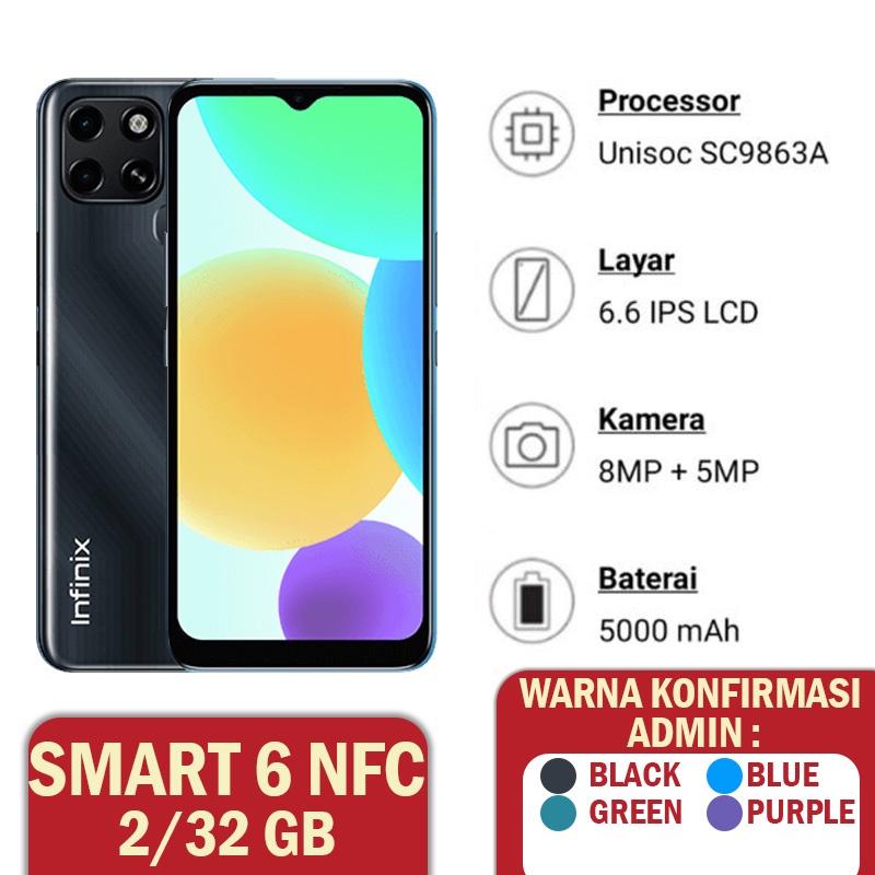 Markas Hp ✪ Bisa Cicil & COD ☑ Hp Infinix Smart 6 2 32 GB - Infinix Smart 6 3 64 GB | Smart 6 Plus NFC 2/32 GB Garansi Resmi Infinix Hp Baru-S6 NFC 2/32 Mix