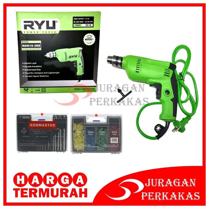MESIN BOR LISTRIK 10 MM RYU & KENMASTER MATA BOR SET FISCHER