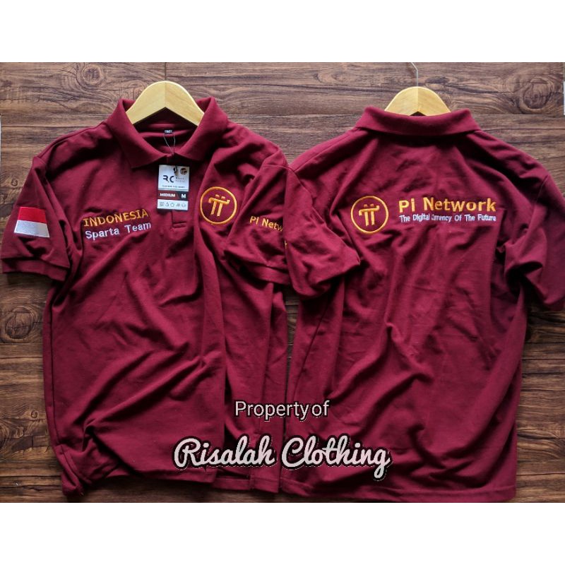 Kaos Pi Network Berkerah Merah Maroon