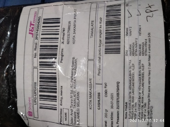 Jlshop Kemeja Batik Kenanga Bhn Sutra Prada Foil Anak Laki Laki Model Klep Intip 2-4 Thn