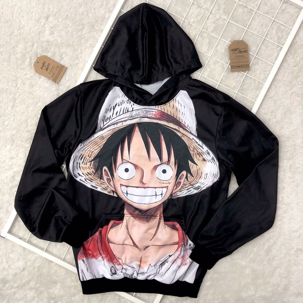 Hoodie Luffy Black Onepiece Anime Manga Premium Unisex