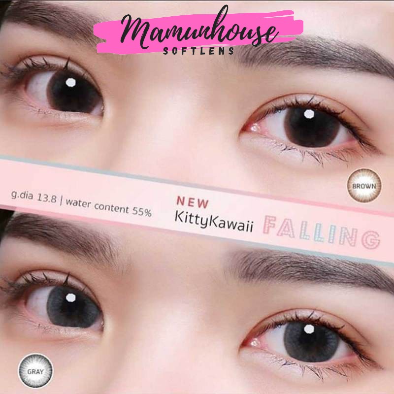 ORIGINAL KITTY KAWAII FALLING BROWN GRAY GREY softlens soflens softlenses