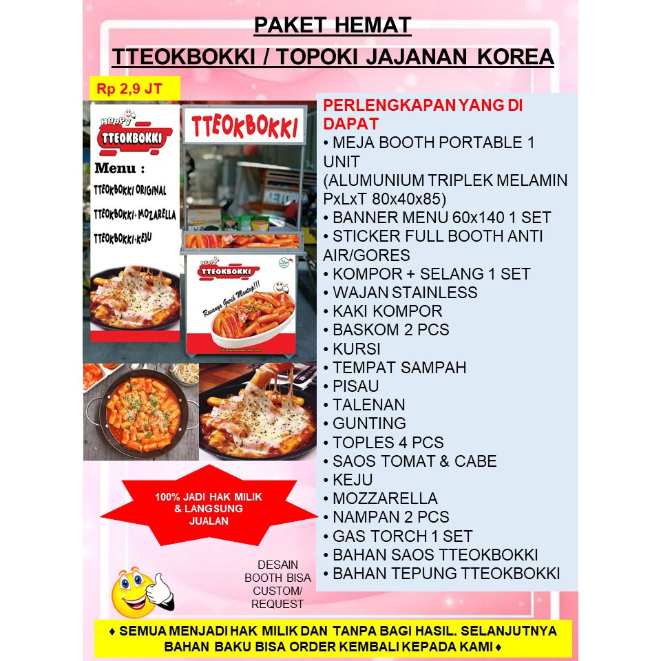 

PAKET HEMAT FRANCHISE MAKANAN TTEOKBOKKI TOPOKI KOREA KEKINIAN - GEROBAK BOOTH PORTABLE KEMITRAAN