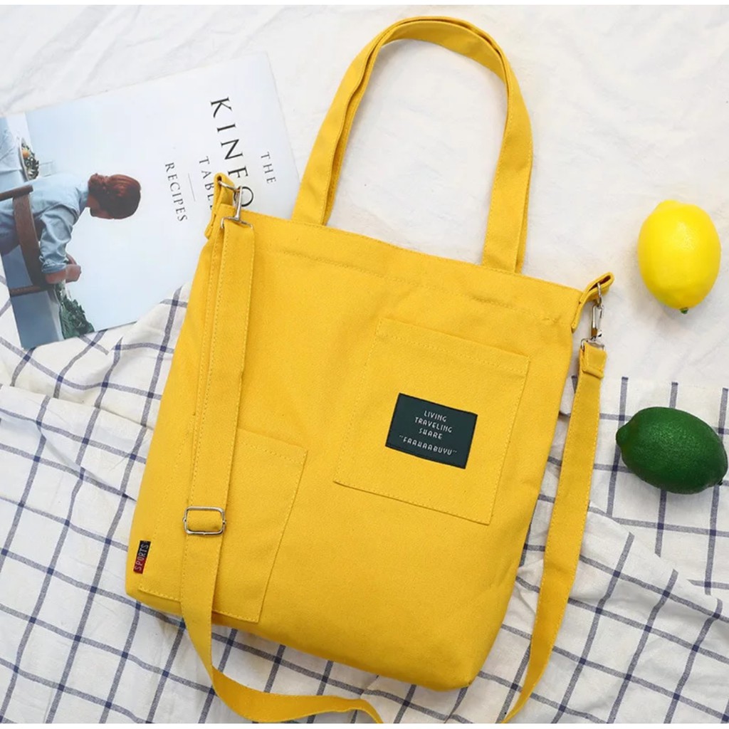 Tas wanitatote bag kanvasLIVING TRAVLINGfashion korea Shopee Indonesia