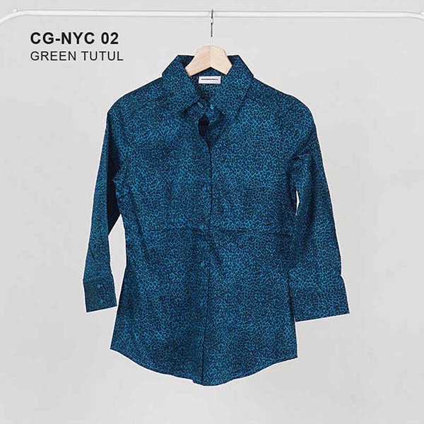 Kemeja Wanita Lengan 7/8  Full Kancing Motif Tutul Bahan Katun Stretch-1