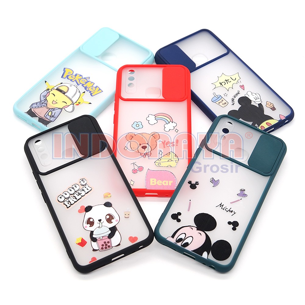 CASE SLIDE KARAKTER VIVO Y17 Y20 Y30 Y51 Y91 SOFTCASE CAMERA PROTECT RUBBER GAMBAR