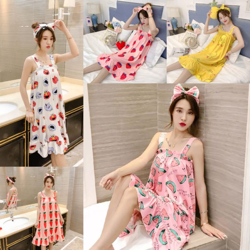 DASTER SPANDEK IMPORT PIYAMA DEWASA BAJU TIDUR WANITA TANKTOP LUCU PITA SEXY TANPA LENGAN BANDANA
