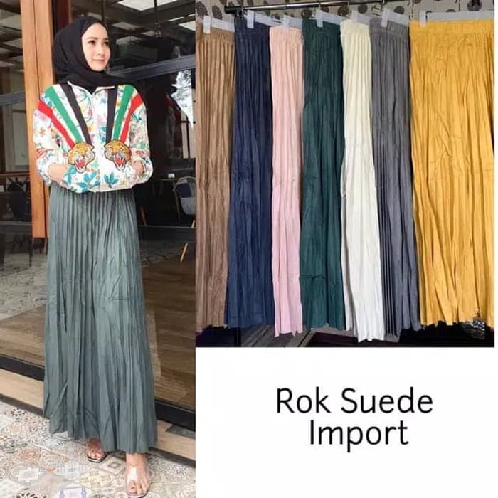 ROK PLISKET SUEDE IMPORT BANGKOK, ROK PLISKET SUEDE,ROK PLISKET VELVET - HITAM