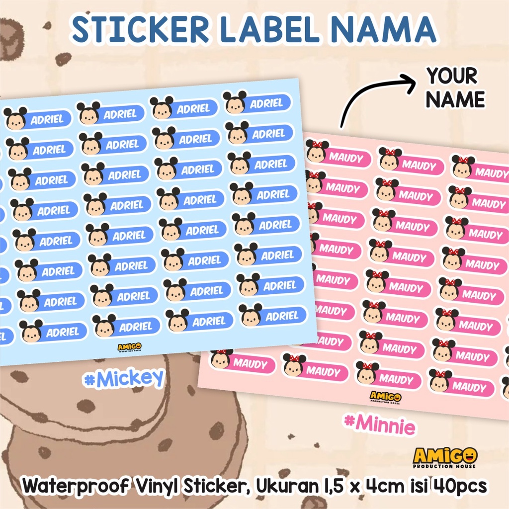 

Stiker Nama Anak Mickey Minnie Alat Tulis ATK Sticker Lucu Sticker Buku Stiker Custom Label
