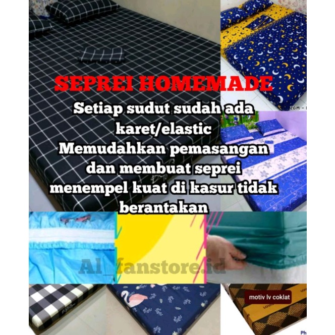 sprei homemade kain katun mikro adem sudut karet ukuran 180x140x10