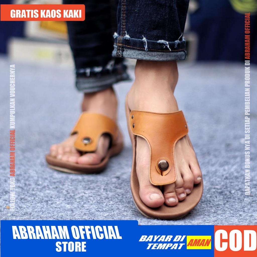 ABRHM CLOVER Sandal Jepit Pria Sandal Pria Sendal Jepit Cowok kulit Asli Sandal Cowo keren Kekinian