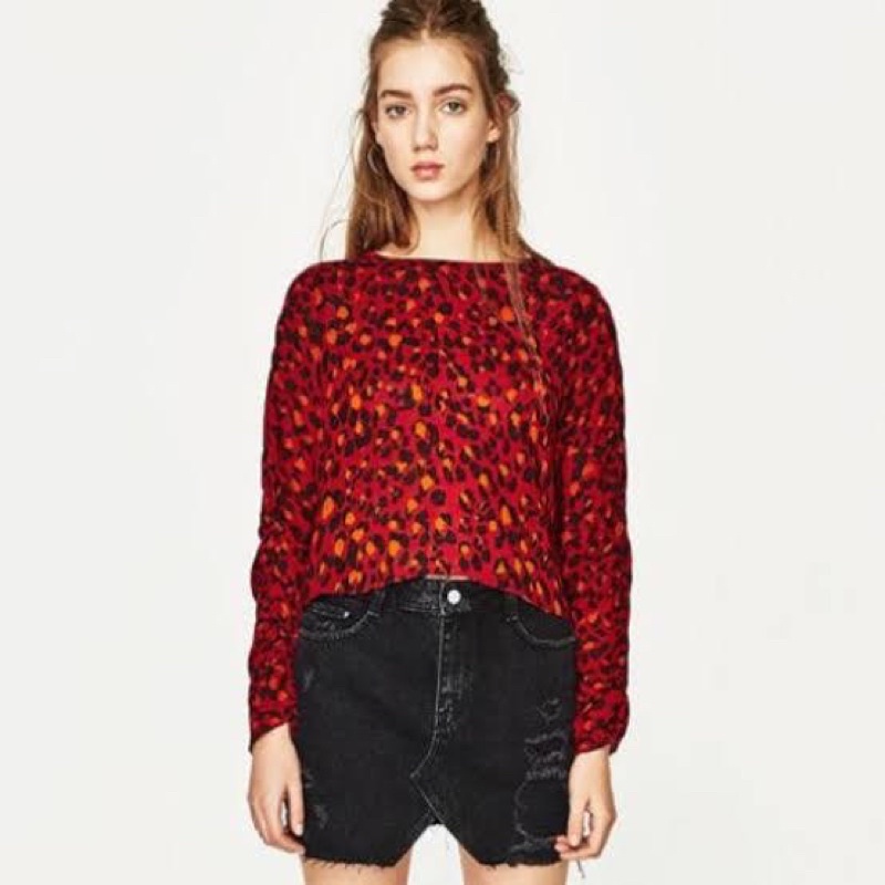 zara leopard printed red blouse
